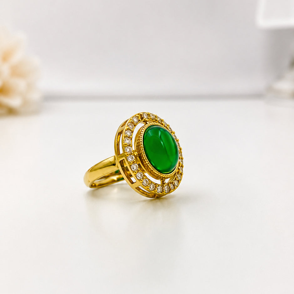 Green Emerald Gold-Plated Designer Ring