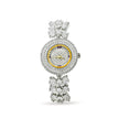 Bhavmayi Luxurious Silver Crystal Pave Bracelet Style Watch for Women with Full Stone Dial and Vibrant Red Hands
