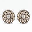 Bhavmayi Dual-Tone Antique Gold & Silver Uncut Polki Kundan Floral Stud Earrings with Micro-Pave Circullar Border