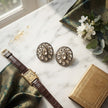 Bhavmayi Dual-Tone Antique Gold & Silver Uncut Polki Kundan Floral Stud Earrings with Micro-Pave Circullar Border