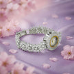 Bhavmayi Luxurious Silver Crystal Pave Bracelet Style Watch for Women with Full Stone Dial and Vibrant Red Hands
