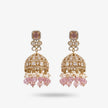 Bhavmayi Elegant Gold Pastel Pink and Diamond Jhumka Earrings with Pearl Fringe