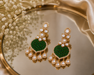 Bhavmayi Gold Plated Emerald Green Pave Shield Chandelier Earrings with Halo-Set Teardrop Dangles