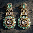 Bhavmayi Gold Plated Mint Green Quartz & Clear Crystal Kundan Medallion Chandelier Earrings