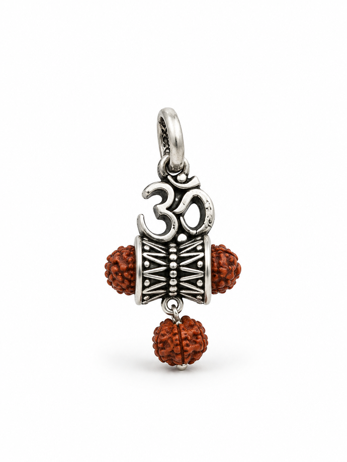 Bhavmayi Original Silver Om Rudraksha Bead Pendant