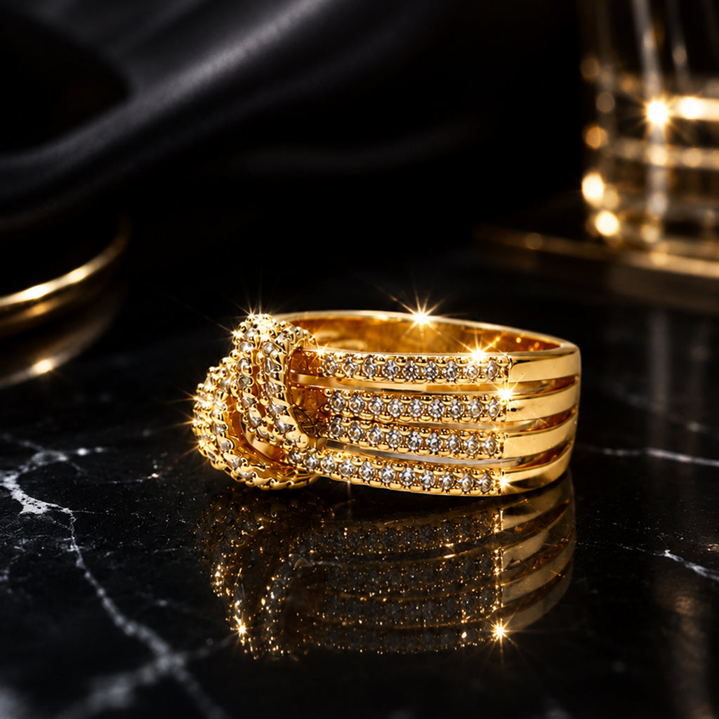 Bhavmayi Gold-Plated Multi-Layer Crystal Bow Ring