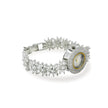 Bhavmayi Luxurious Silver Crystal Pave Bracelet Style Watch for Women with Full Stone Dial and Vibrant Red Hands