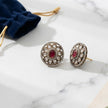 Bhavmayi Dual-Tone Antique Gold & Silver Uncut Polki Kundan Floral Stud Earrings with Micro-Pave Circullar Border