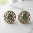 Bhavmayi Dual-Tone Antique Gold & Silver Uncut Polki Kundan Floral Stud Earrings with Micro-Pave Circullar Border