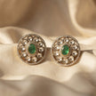 Bhavmayi Dual-Tone Antique Gold & Silver Uncut Polki Kundan Floral Stud Earrings with Micro-Pave Circullar Border