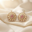 Bhavmayi Dual-Tone Antique Gold & Silver Uncut Polki Kundan Floral Stud Earrings with Micro-Pave Circullar Border
