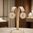 Bhavmayi Dual-Tone Antique Gold & Silver Uncut Polki Kundan Floral Stud Earrings with Micro-Pave Circullar Border