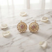 Bhavmayi Dual-Tone Antique Gold & Silver Uncut Polki Kundan Floral Stud Earrings with Micro-Pave Circullar Border