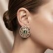 Bhavmayi Dual-Tone Antique Gold & Silver Uncut Polki Kundan Floral Stud Earrings with Micro-Pave Circullar Border