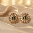 Bhavmayi Dual-Tone Antique Gold & Silver Uncut Polki Kundan Floral Stud Earrings with Micro-Pave Circullar Border