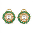 Bhavmayi Gold Plated Round Polki Kundan Stud Earrings with Pearl Halo and Pear Cut Emerald Green Gemstone Wreath