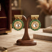 Bhavmayi Gold Plated Round Polki Kundan Stud Earrings with Pearl Halo and Pear Cut Emerald Green Gemstone Wreath