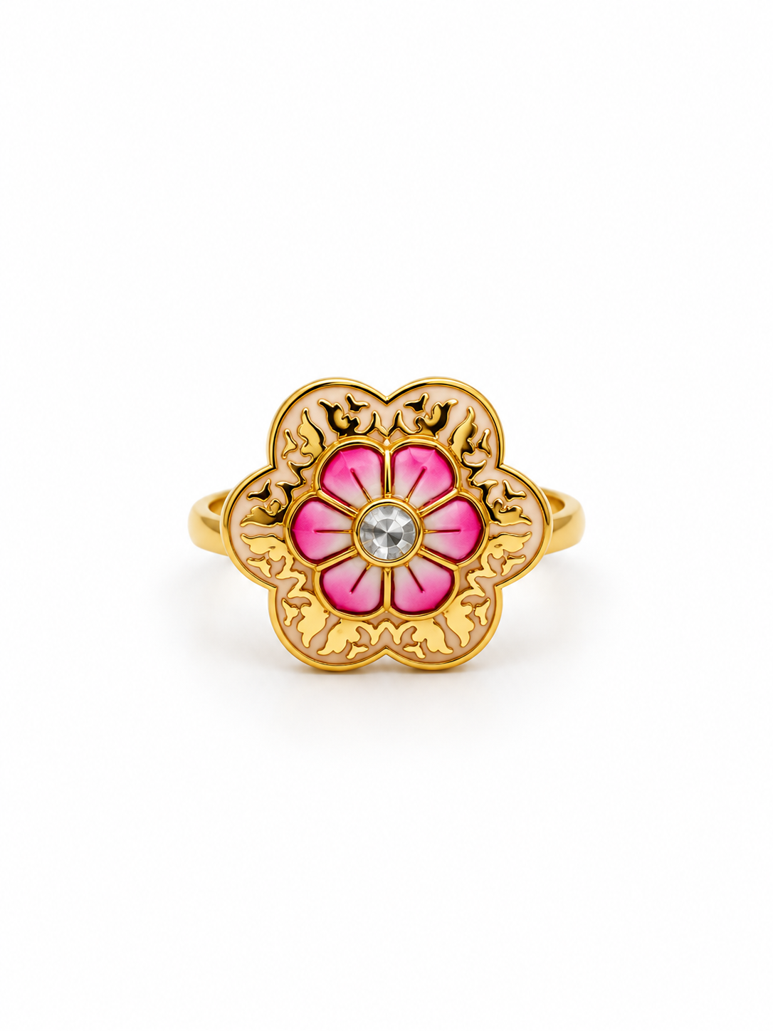 Bhavmayi Pink Floral Gold-Tone Statement Ring