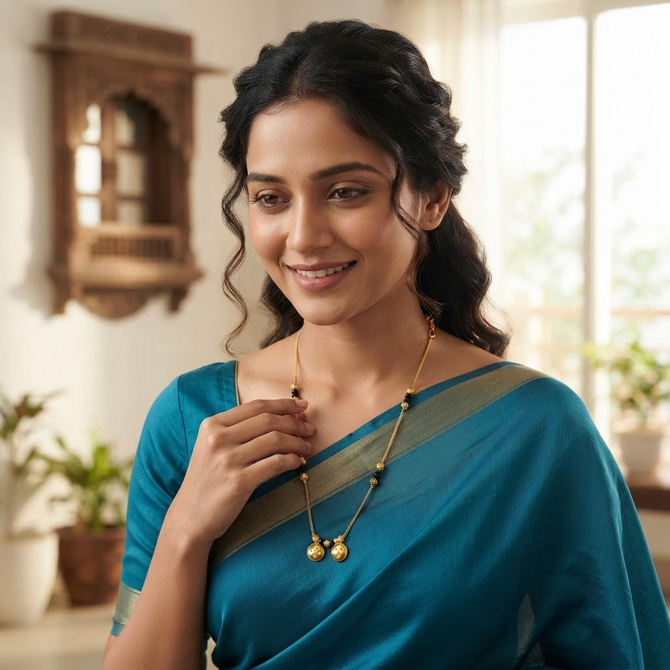 Bhavmayi Elegant Double Pendant Black Bead  Mengalsutra