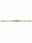 Gold-tone bracelet with three square purple, green and red decorative accents framed by clear-looking stones, double-row chain detailing and a clasp closure.
