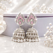 Bhavmayi Silver-Plated Pink Stone Pearl Jhumka Earrings