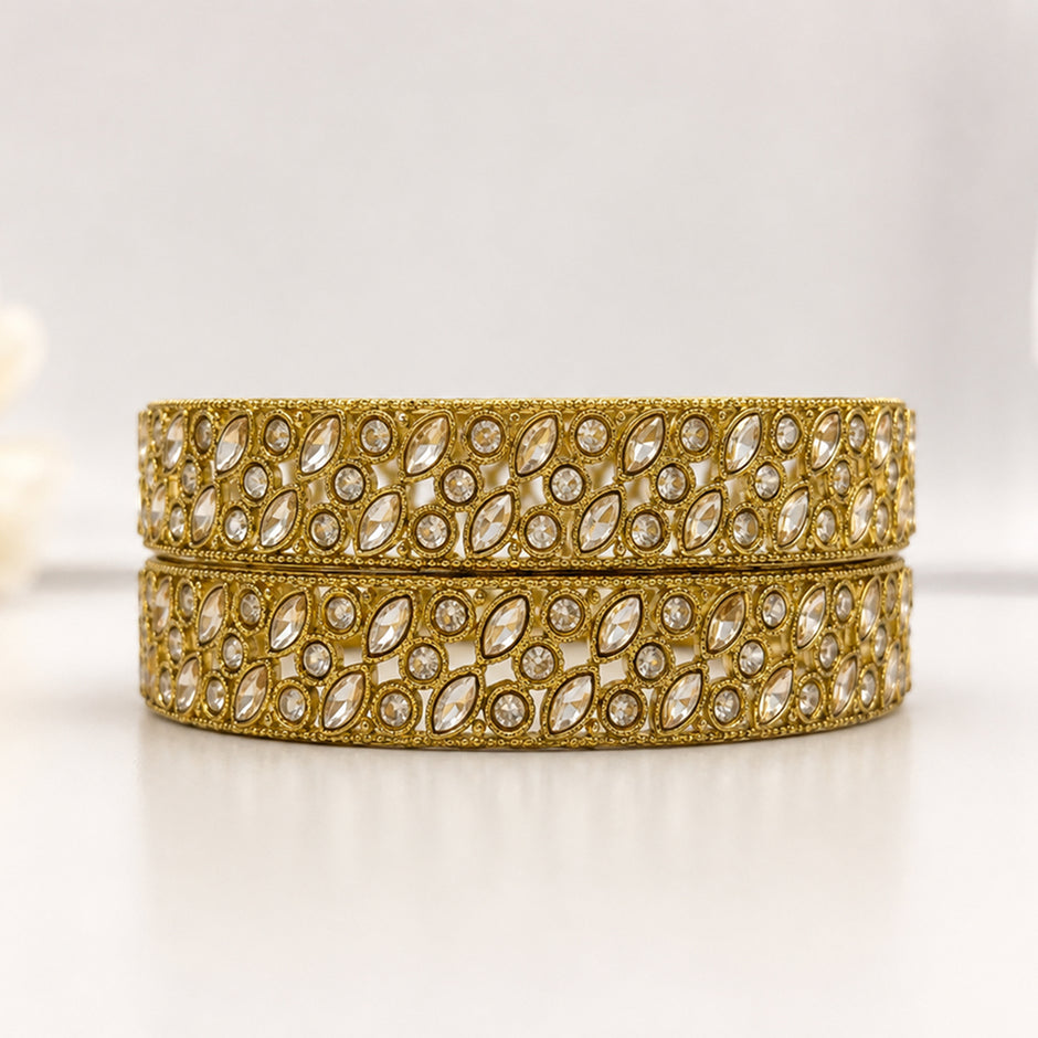 Gold-Plated Kundan Crystal Bangles Set