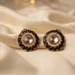 Bhavmayi Gold Plated Round Polki Kundan Stud Earrings with Pearl Halo and Pear Cut Emerald Green Gemstone Wreath