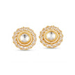Bhavmayi Gold Plated Round Polki Kundan Stud Earrings with Pearl Halo and Pear Cut Emerald Green Gemstone Wreath