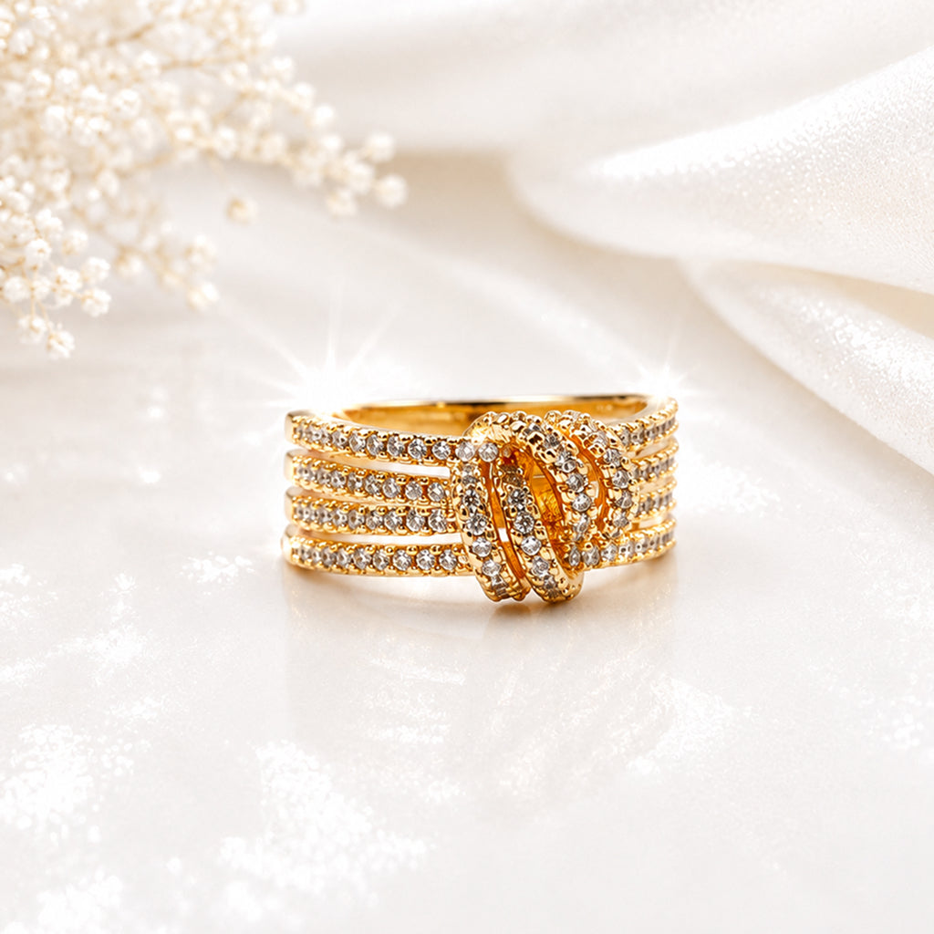Bhavmayi Gold-Plated Multi-Layer Crystal Bow Ring
