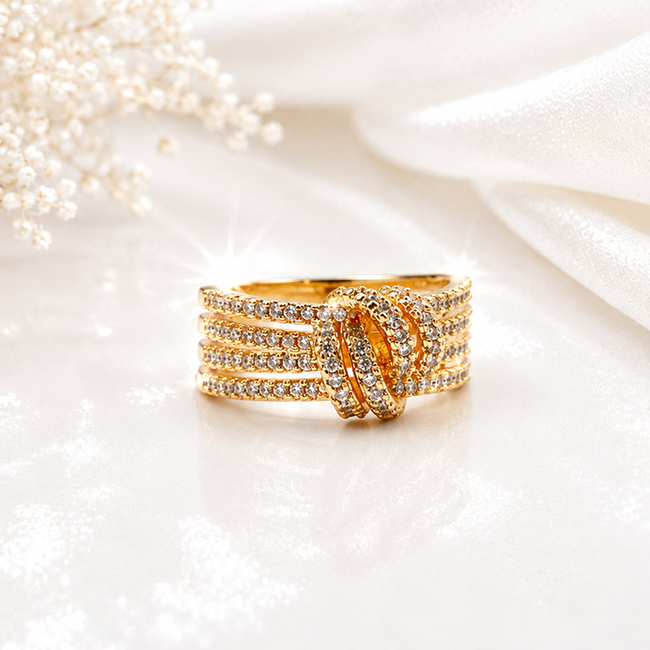 Bhavmayi Gold-Plated Multi-Layer Crystal Bow Ring