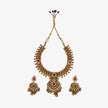 Bhavmayi Antique Gold and Polki Temple Jewellery Pendant Necklace and Earrings Set with Ruby & Emerald Accents