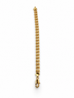 Gold-tone bracelet featuring a continuous chain of rounded interlocking links with a twisted appearance, shown separately and worn around a woman's wrist.