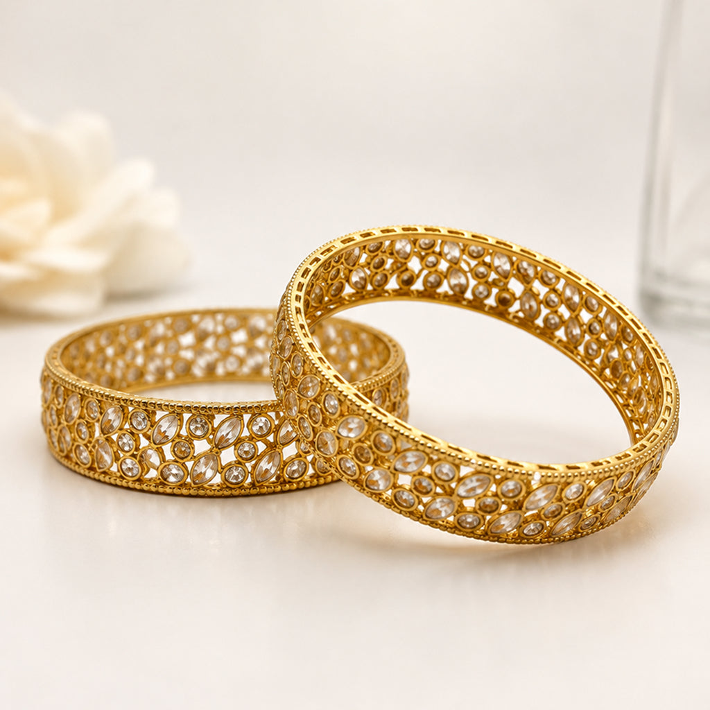 Gold-Plated Kundan Crystal Bangles Set