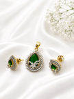 BHAVMAYI CREATION Emerald Teardrop Pendant & Earrings Set-03