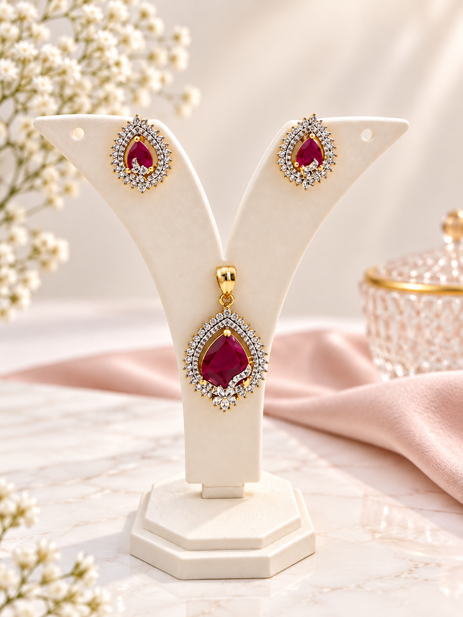 BHAVMAYI CREATION Emerald Teardrop Pendant & Earrings Set-03