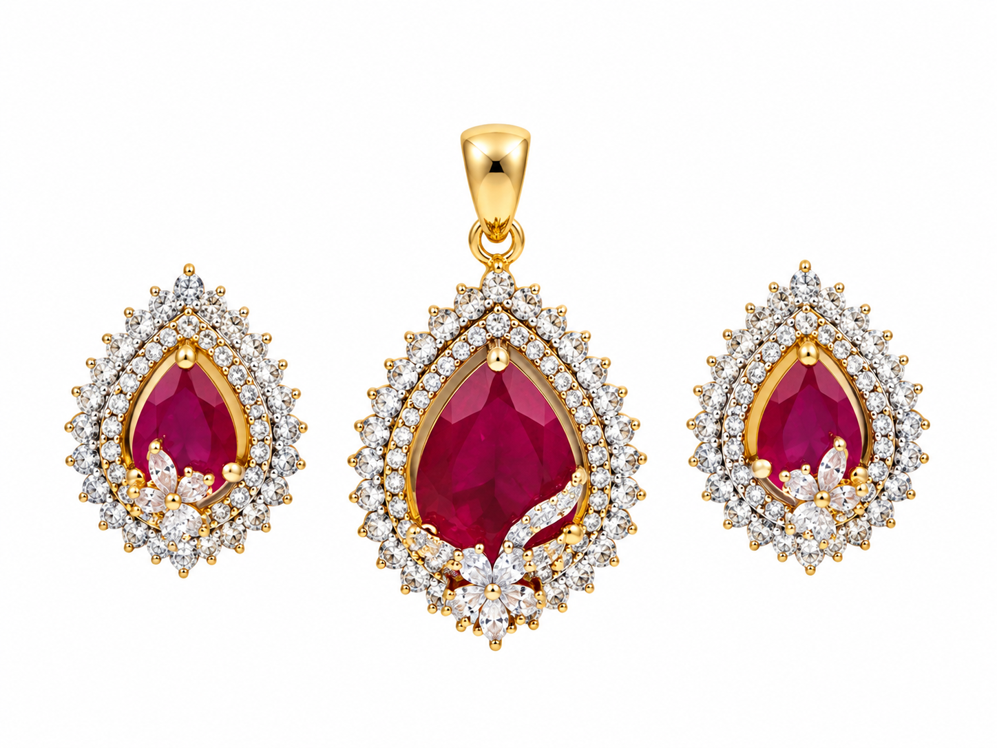 BHAVMAYI CREATION Emerald Teardrop Pendant & Earrings Set-03