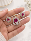 BHAVMAYI CREATION Emerald Teardrop Pendant & Earrings Set-03