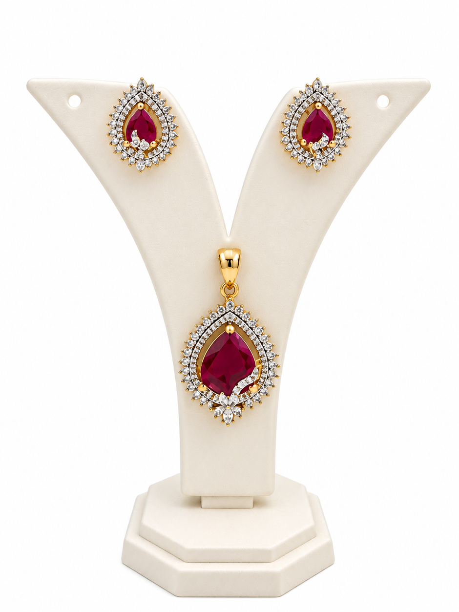 BHAVMAYI CREATION Emerald Teardrop Pendant & Earrings Set-03