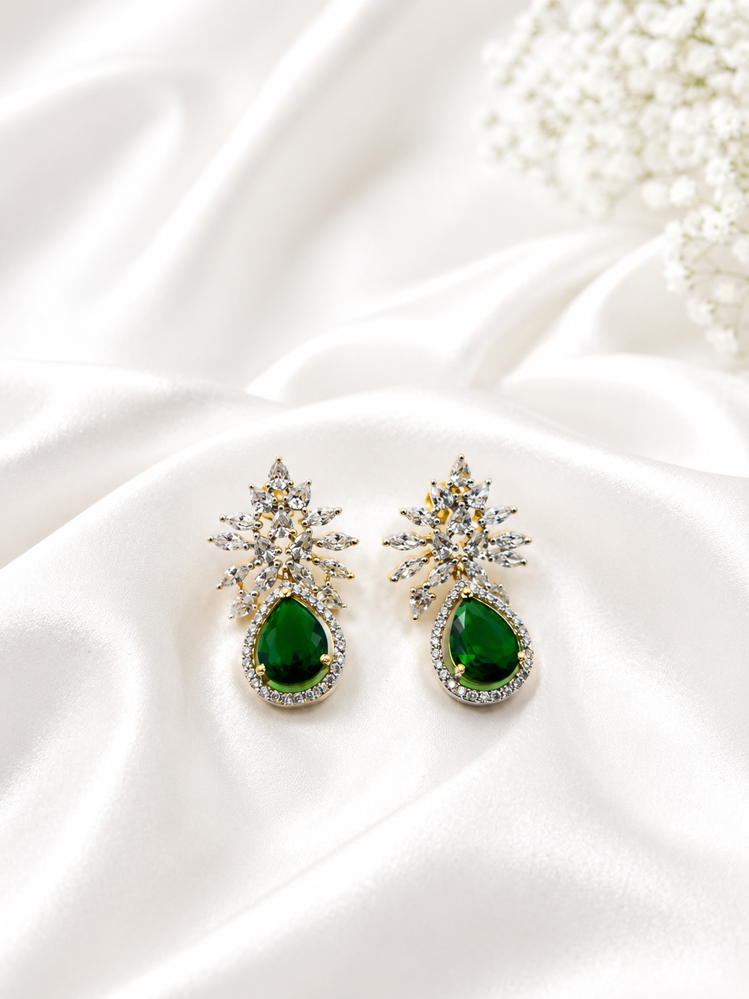 Bhavmayi Creation Emerald Floral Drop Earrings