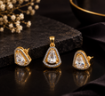 Bhavmayi Golden Teardrop Crystal Pendant & Stud Earrings Set