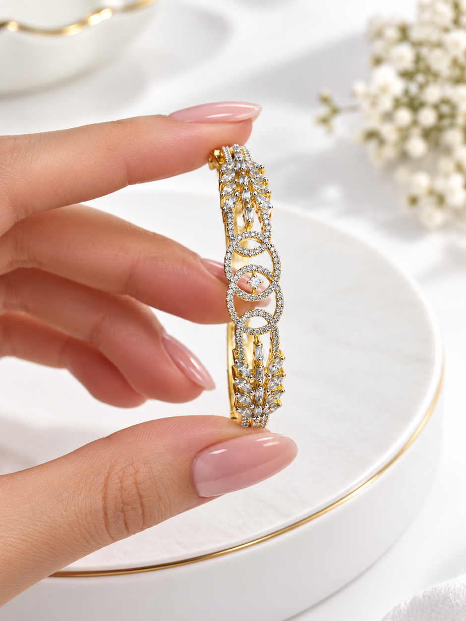 Bhavmayi Creation Gold Designer Crystal & Filigree BanglE
