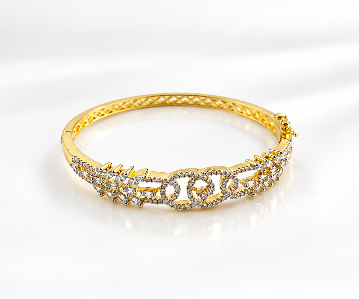 Bhavmayi Creation Gold Designer Crystal & Filigree BanglE