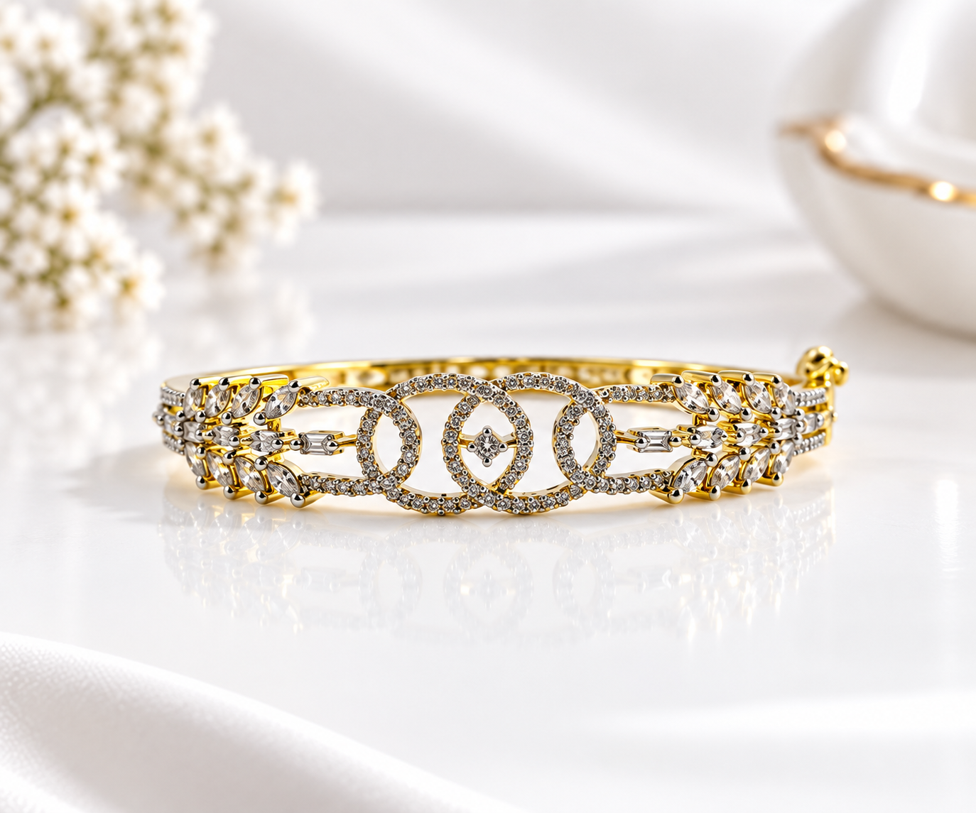 Bhavmayi Creation Gold Designer Crystal & Filigree BanglE