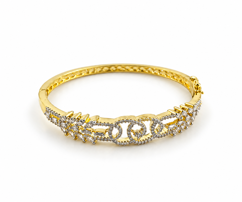 Bhavmayi Creation Gold Designer Crystal & Filigree BanglE