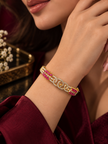 Bhavmayi Creation Gold Designer Ruby & Crystal Cuff Bangle