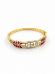 Bhavmayi Creation Gold Designer Ruby & Crystal Cuff Bangle