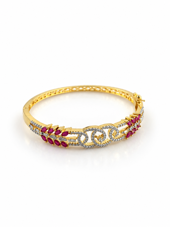 Bhavmayi Creation Gold Designer Ruby & Crystal Cuff Bangle