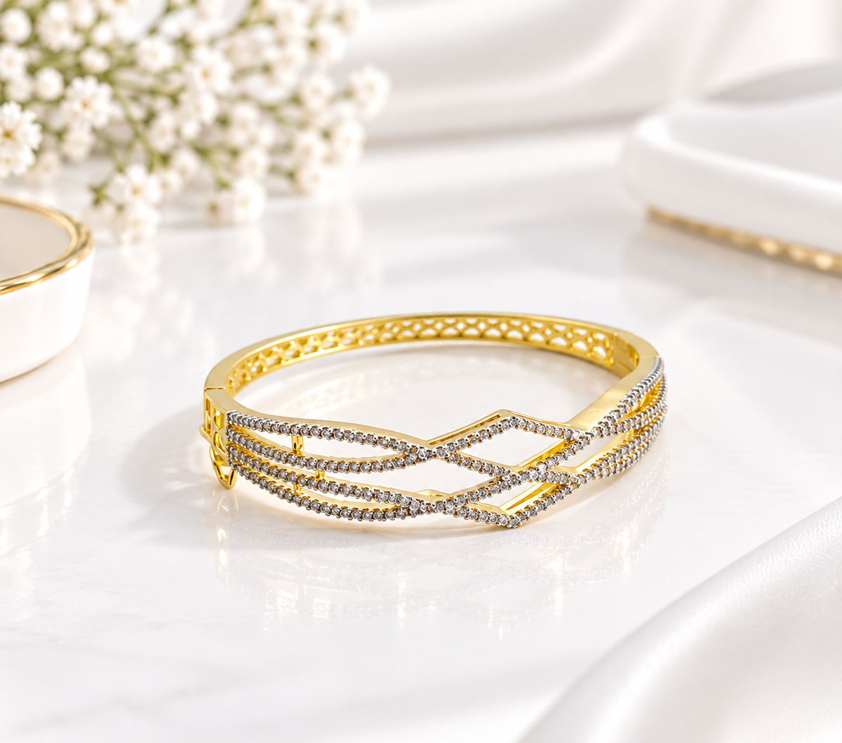 Bhavmayi Gold-Tone Crystal Crossover Designer Bangle