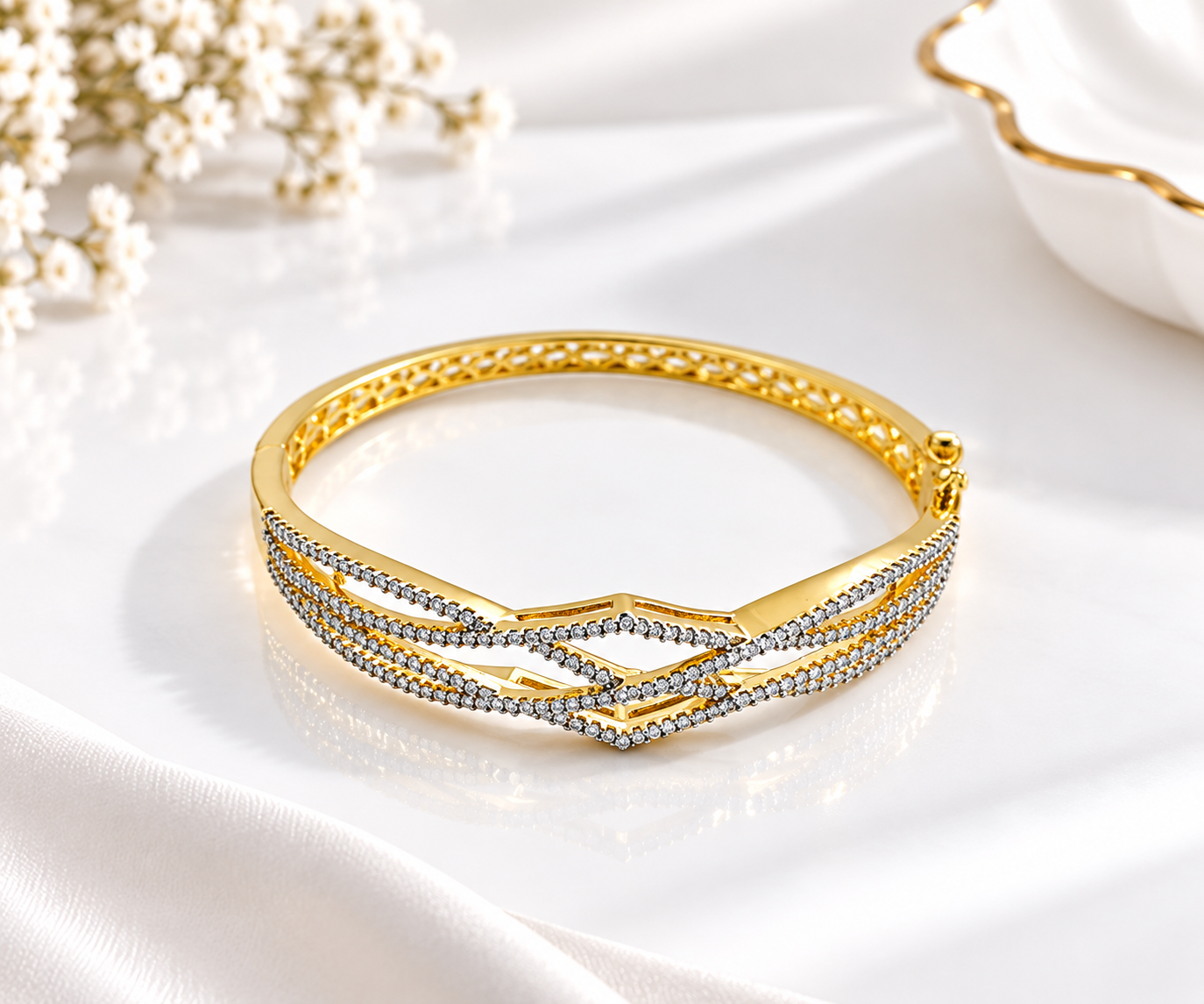 Bhavmayi Gold-Tone Crystal Crossover Designer Bangle