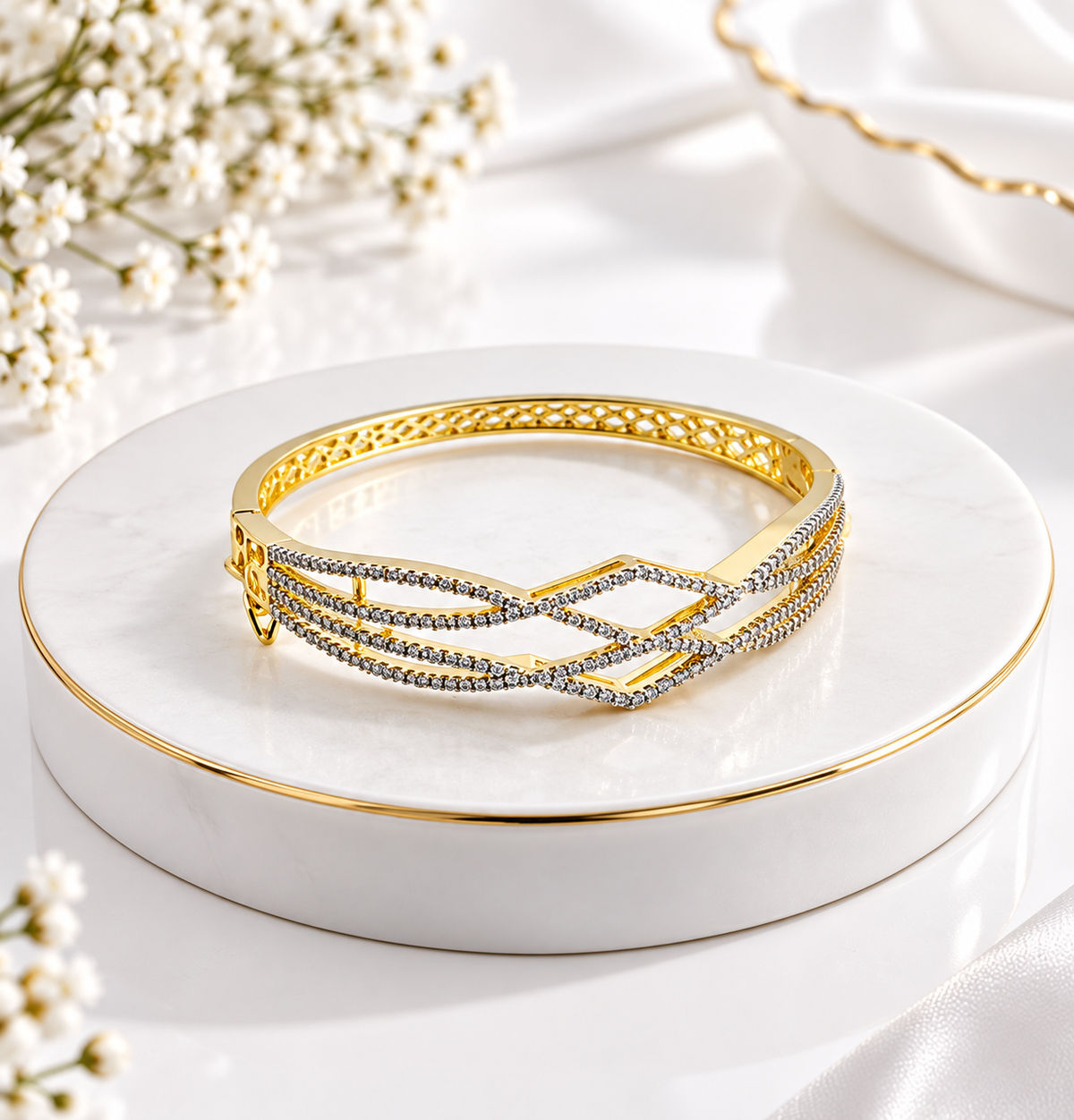 Bhavmayi Gold-Tone Crystal Crossover Designer Bangle